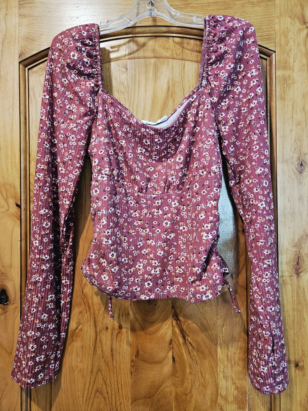 All In Favor Floral Ruched Square Neck Top Size M | Cottagecore Coquette
